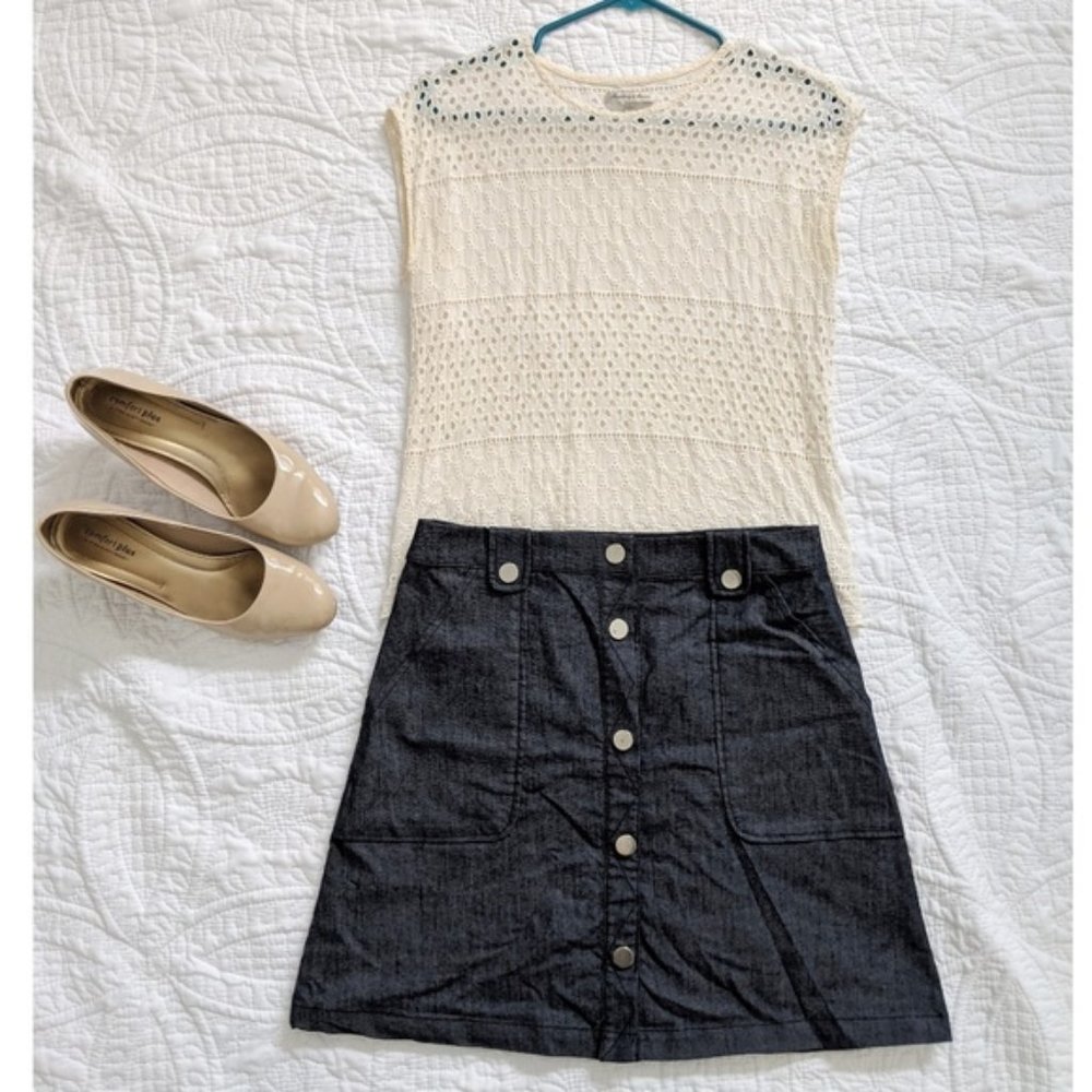 NY&CO Denim Snap Button Midi Skirt